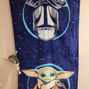 Star Wars Baby Yoda Cotton 2 Piece Towel and Washcloth (Blue) Set